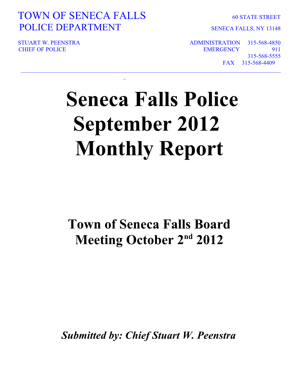 Town of Seneca Falls Board Meeting October 2Nd 2012