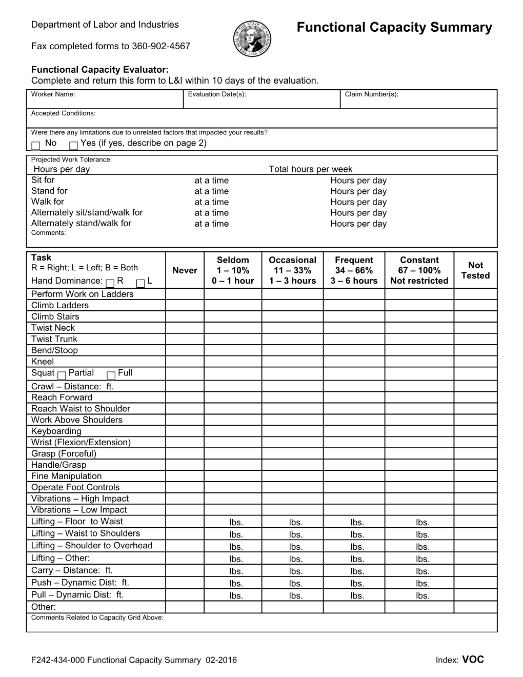 Complete and Return This Form to L&I Within 10 Days of the Evaluation