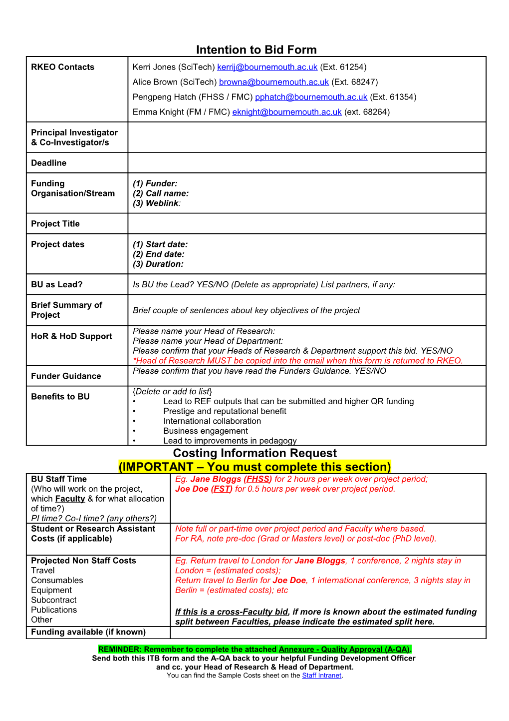 REMINDER: Remember to Complete the Attached Annexure - Quality Approval (A-QA)