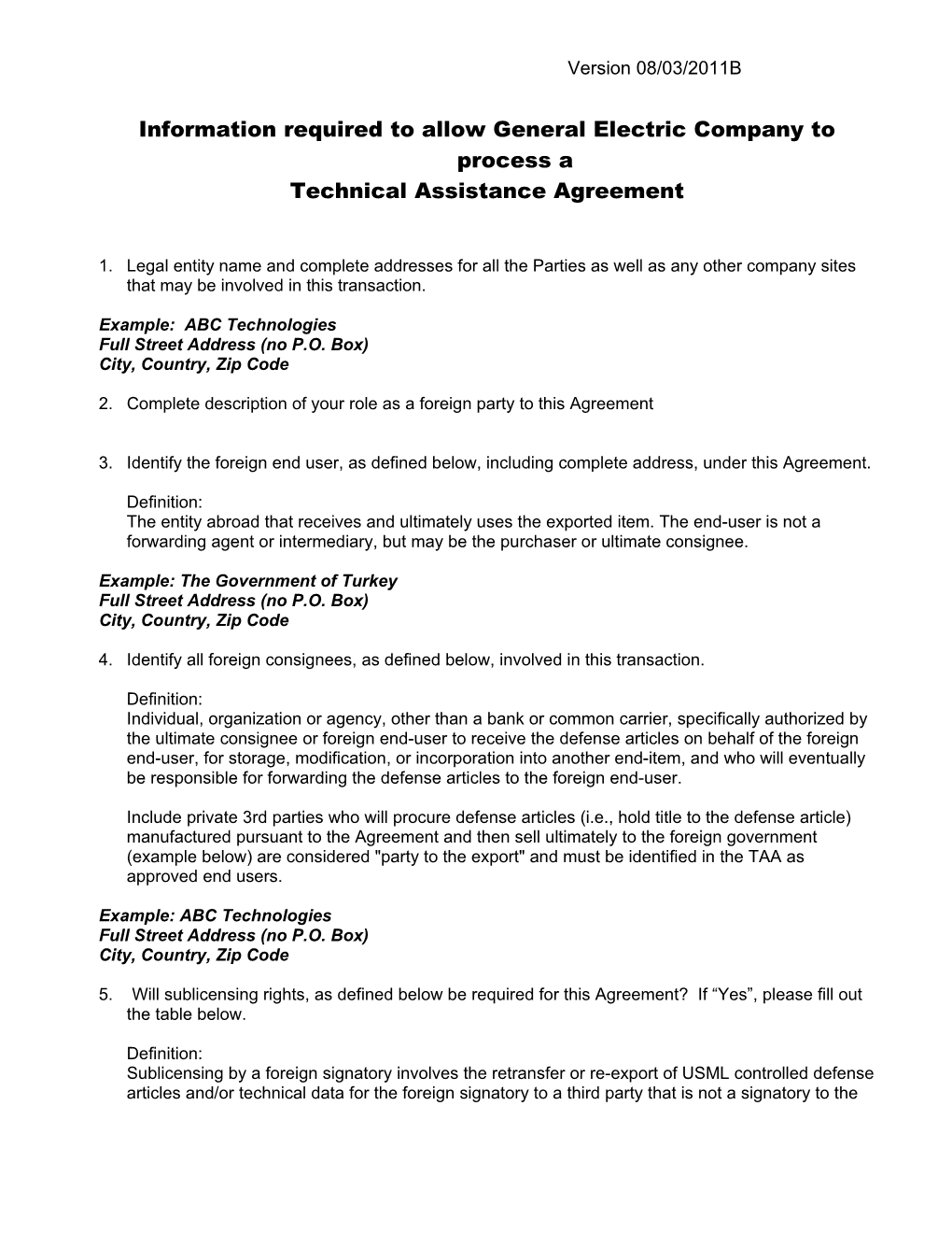 Items Needed for TAA and DSP-5