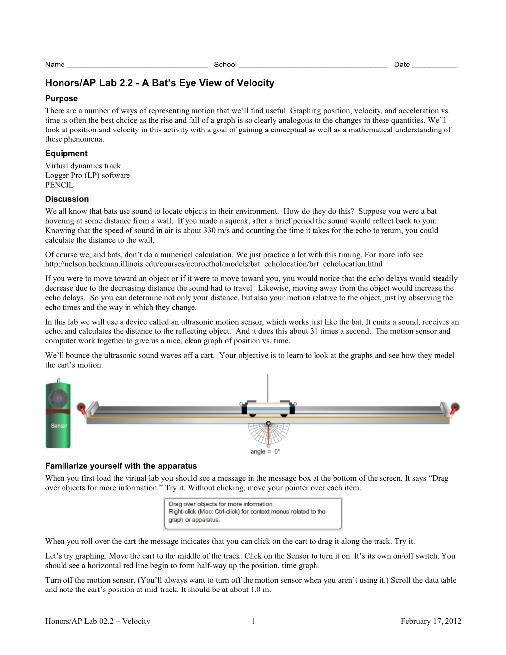 Honors/AP Lab 2.2 - a Bat S Eye View of Velocity