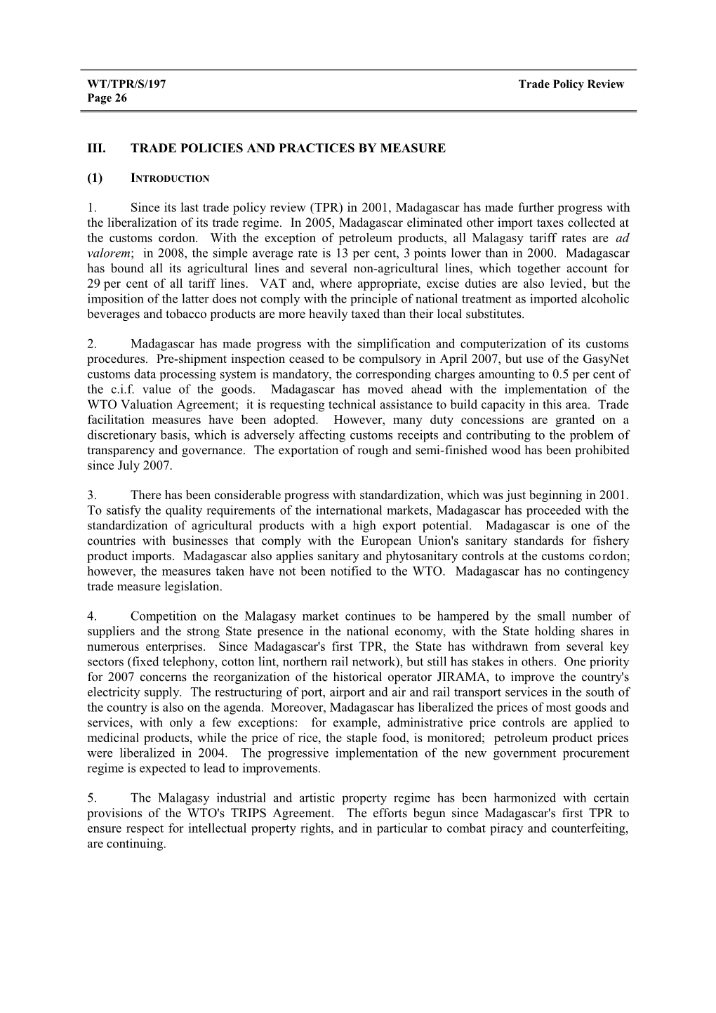 III. Trade Policies and Practices by Measure s9