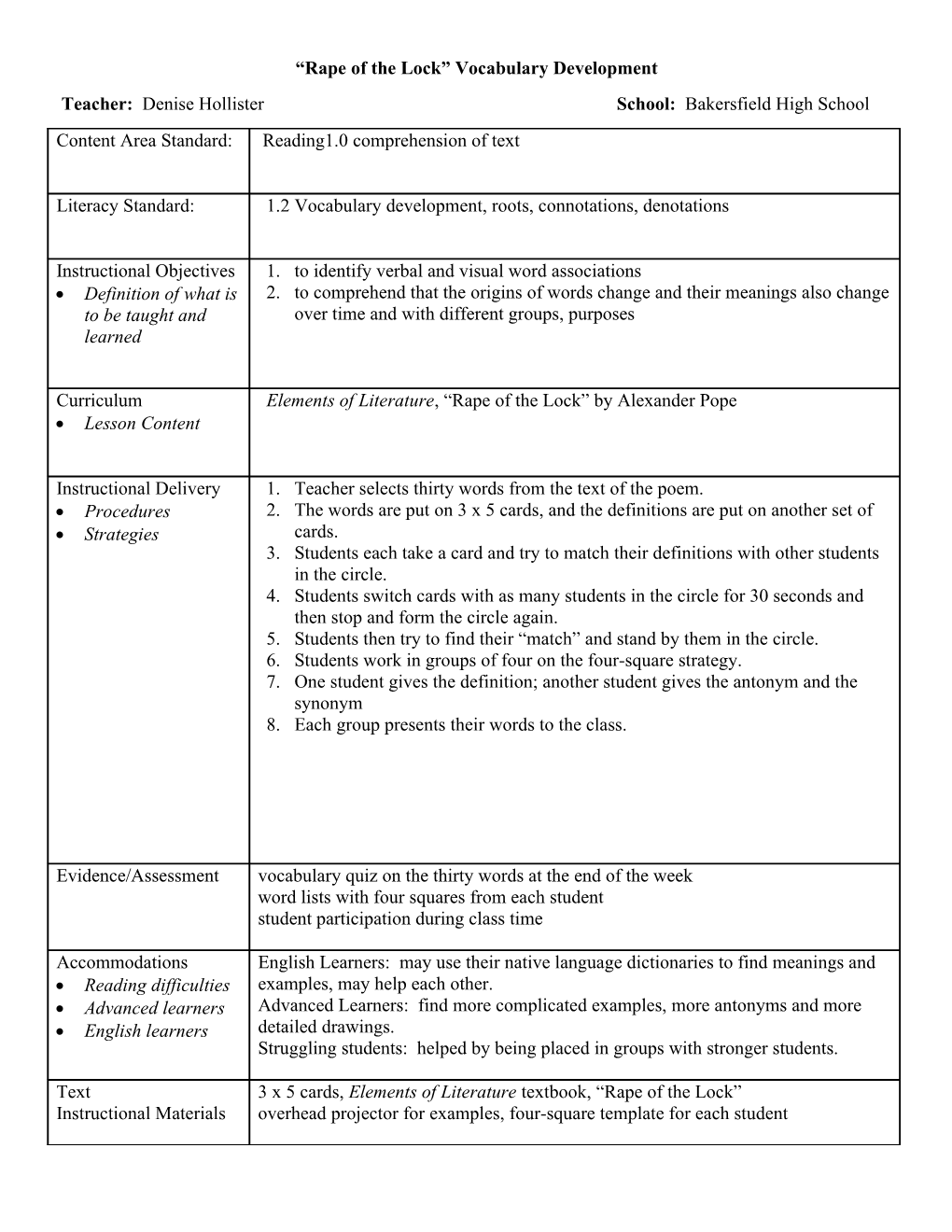 Lesson Plan Form