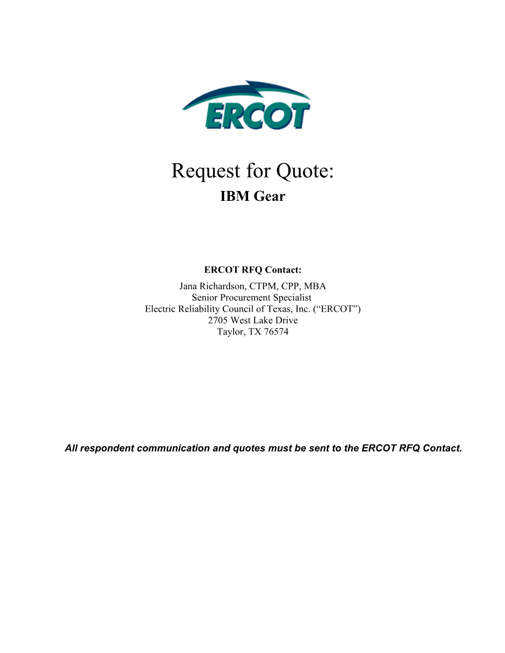 ERCOT RFQ Contact