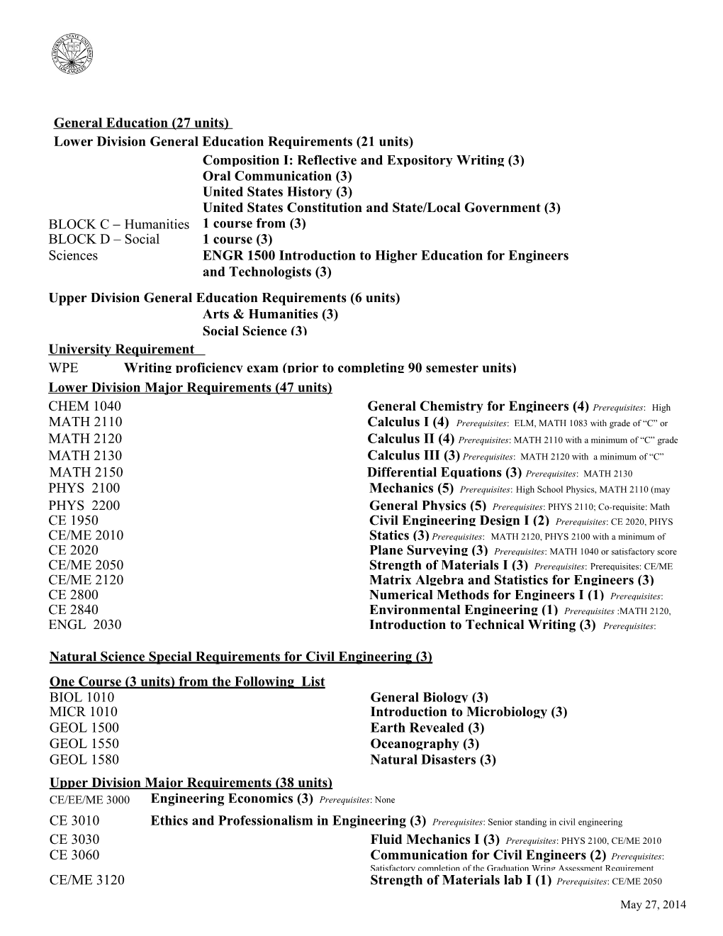 Lower Division General Education Requirements (21 Units)