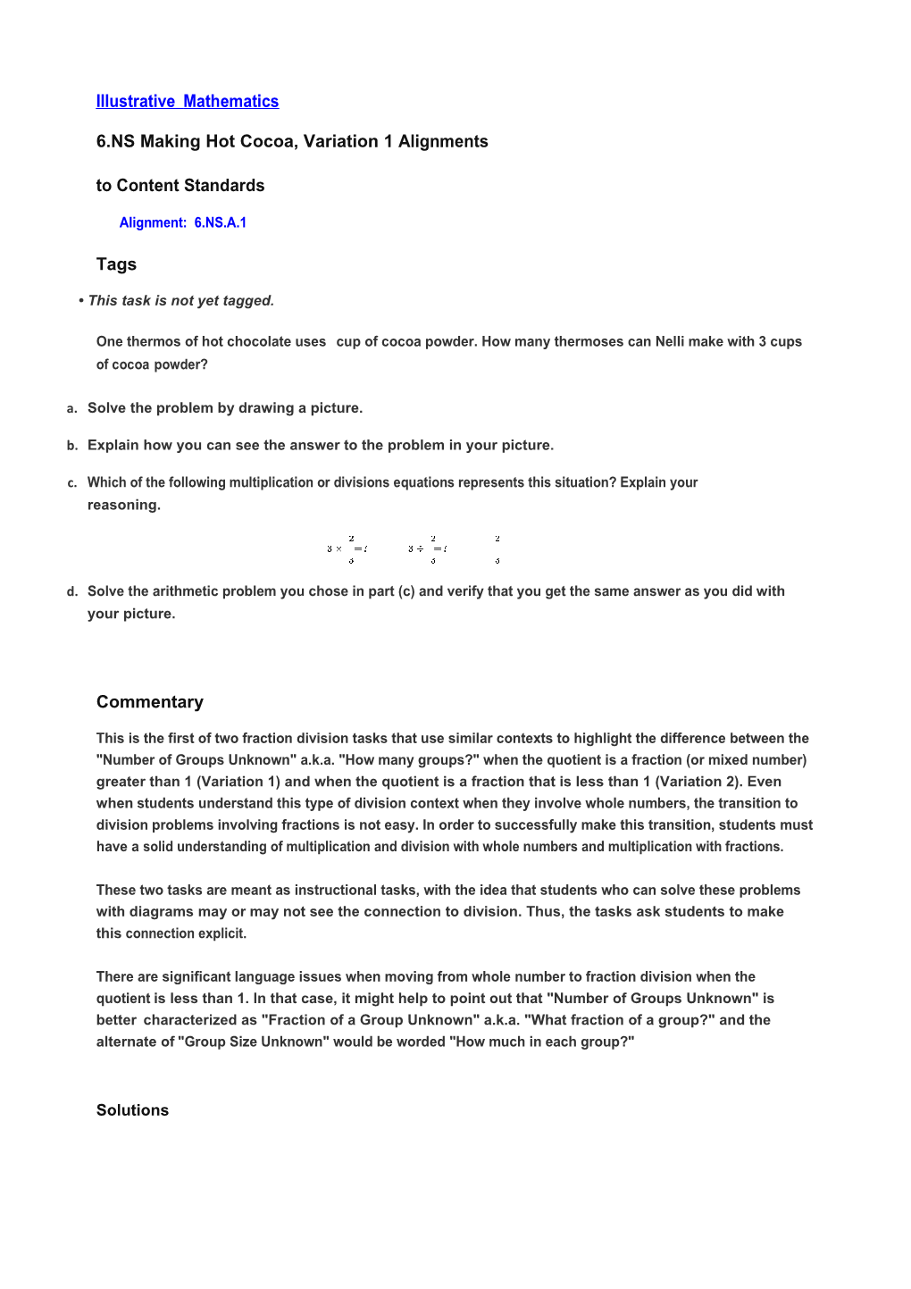 6.NS Making Hot Cocoa, Variation 1 Alignments to Content Standards