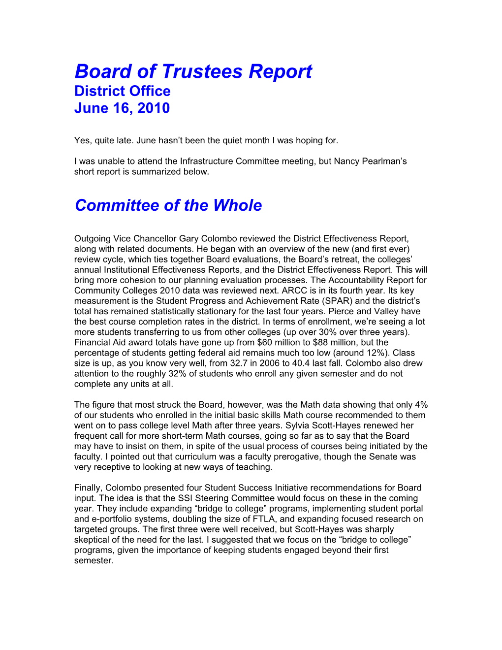 Board of Trustees Report