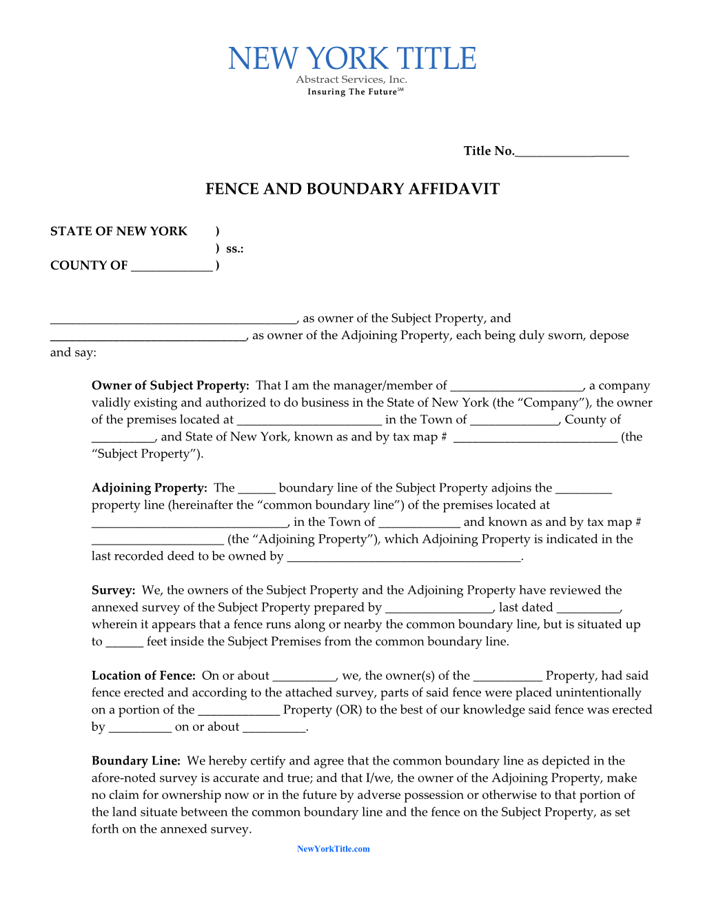 Fence and Boundary Affidavit