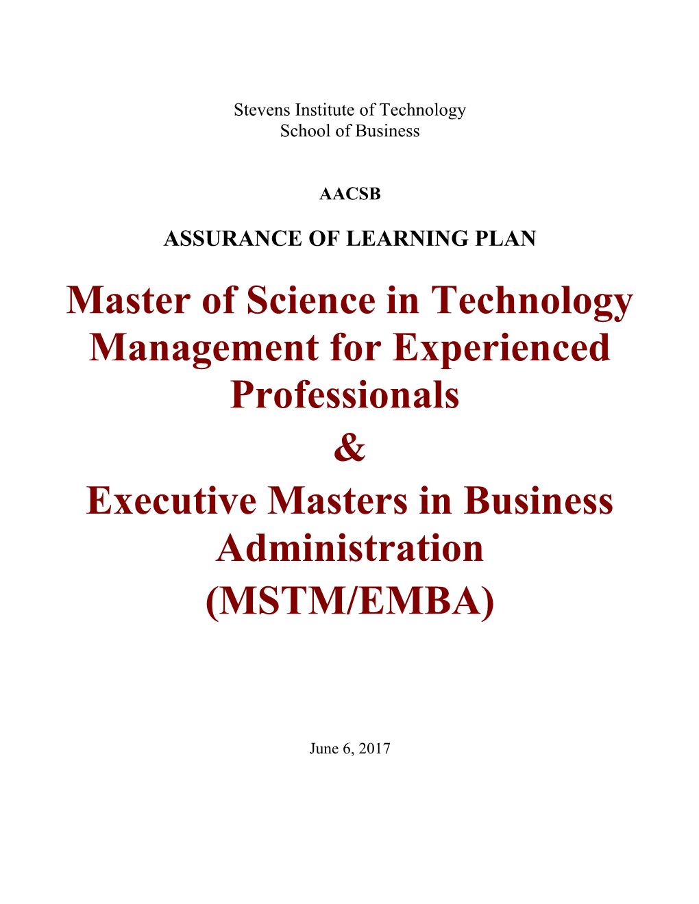 Master of Science in Technology Management for Experienced Professionals