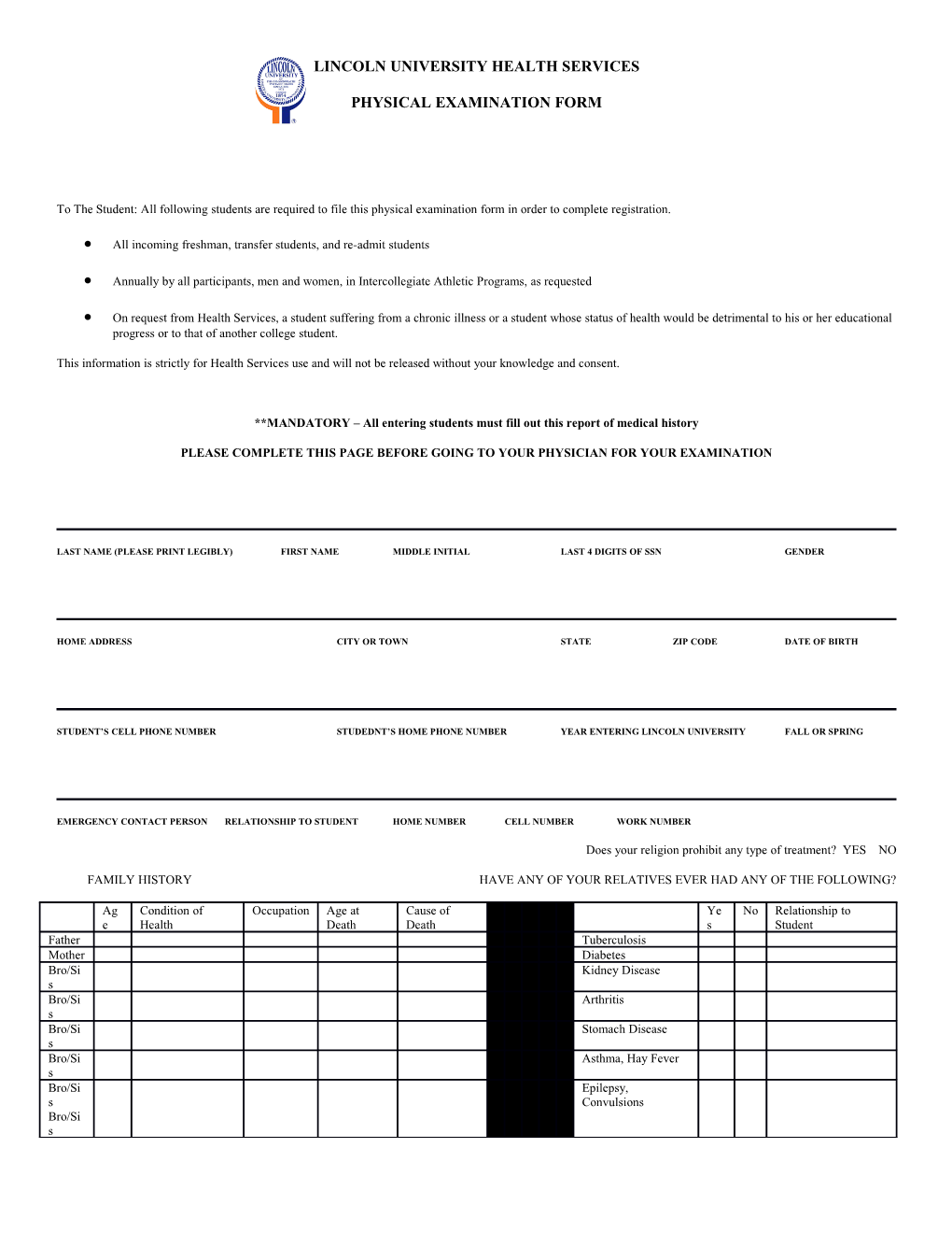 Physical Examination Form