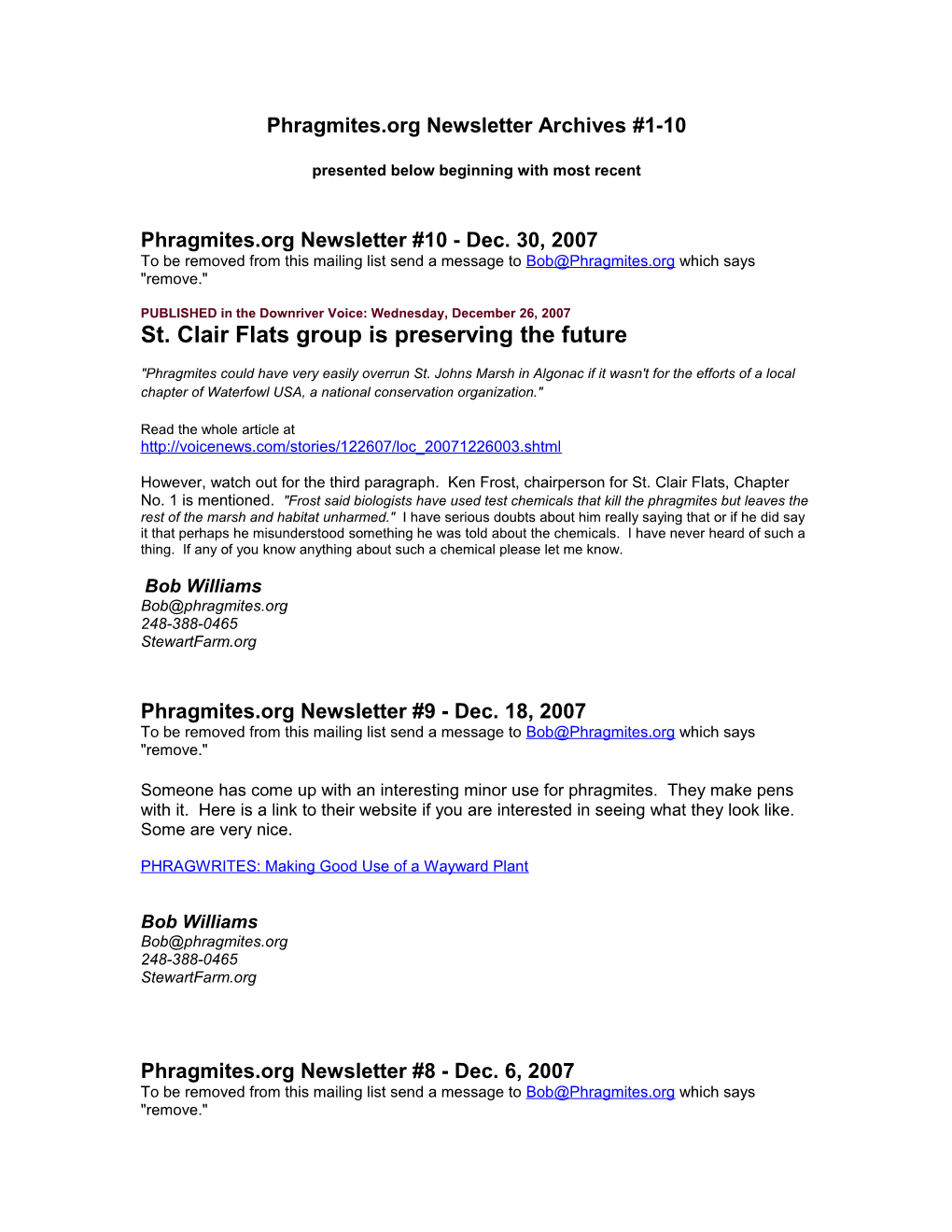 Phragmites.Org Newsletter Archives #1-10