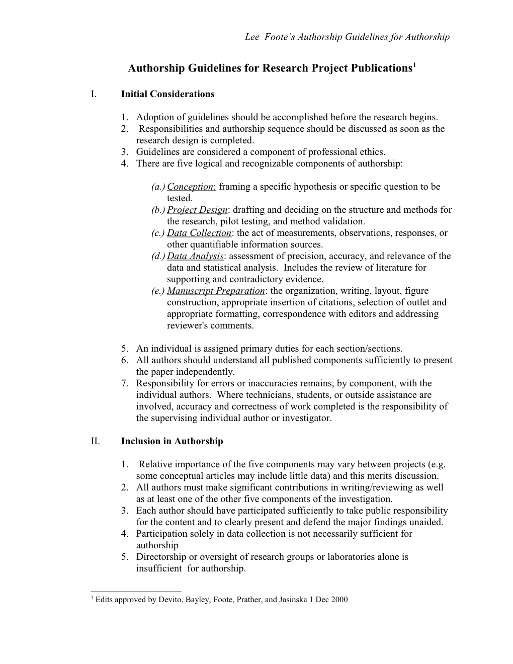 Lee Foote S Authorship Guidelines for Authorship