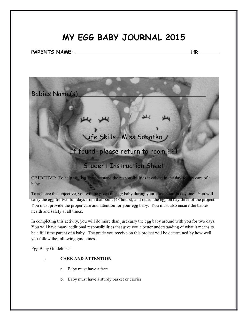 My Egg Baby Journal 2015