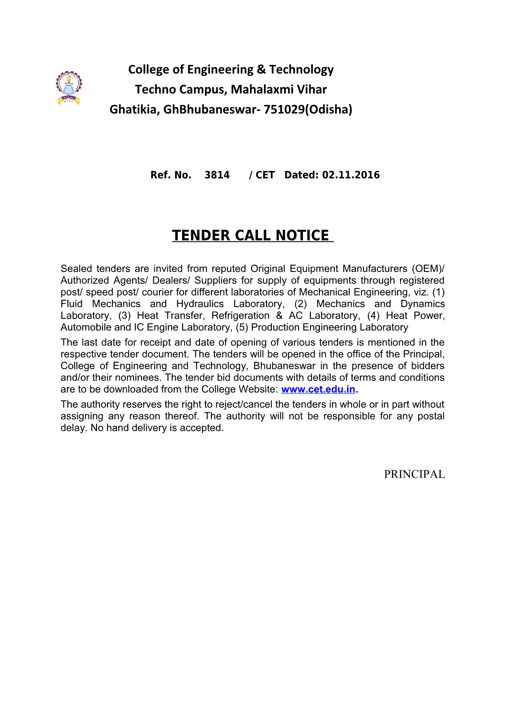 Tender Call Notice
