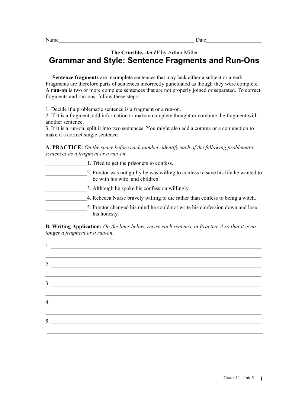 Grammar and Style: Sentence Fragments and Run-Ons