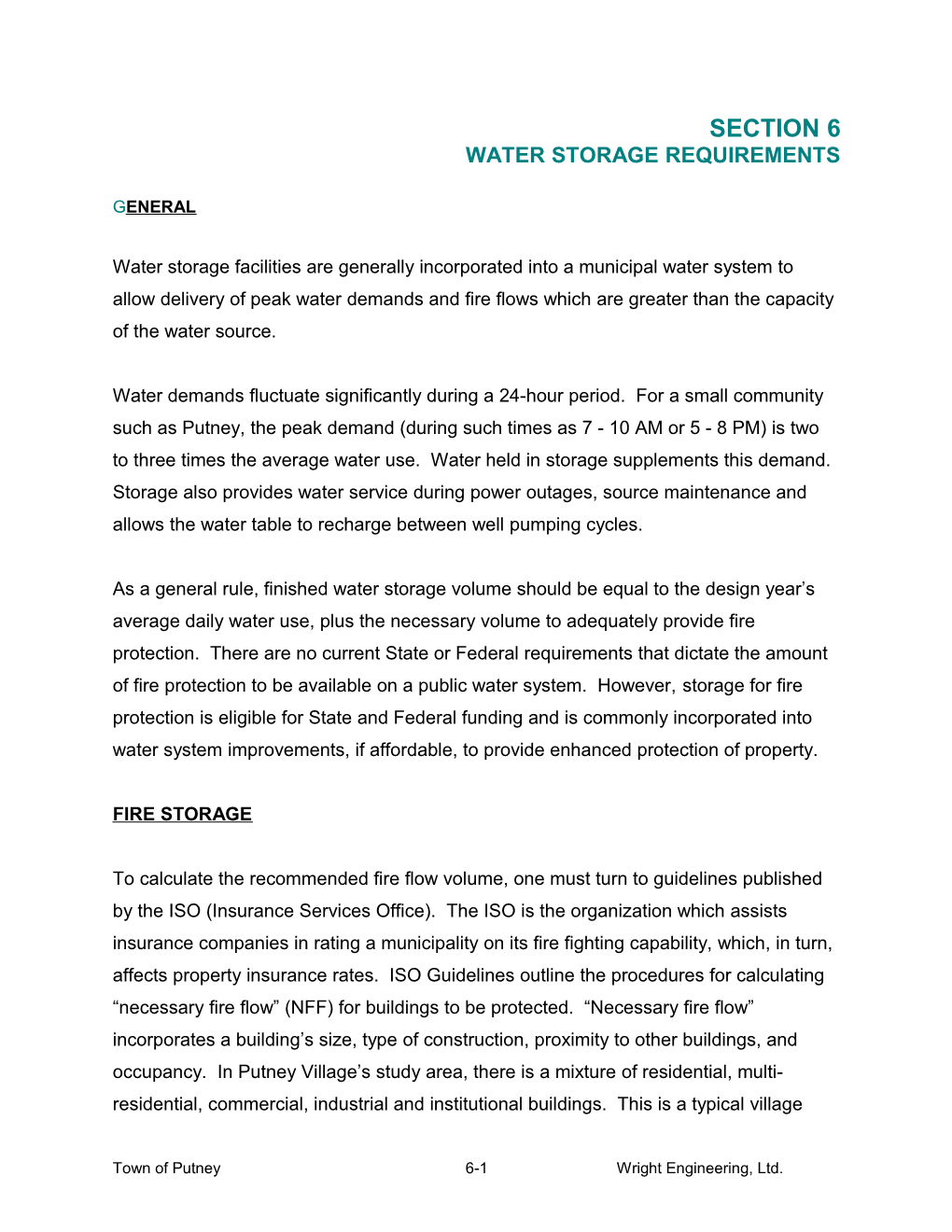 Water Storage Requirements