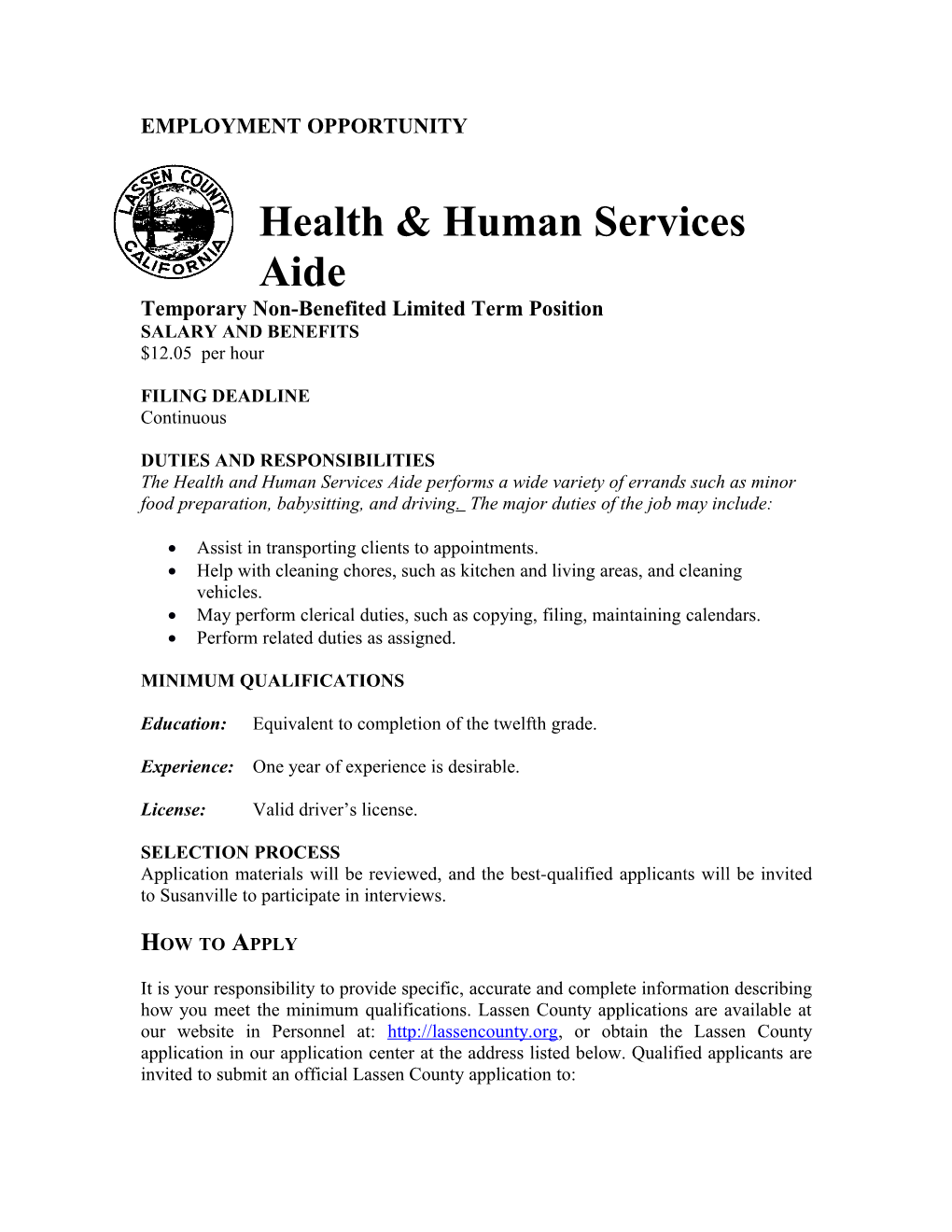 Health & Human Services Aide