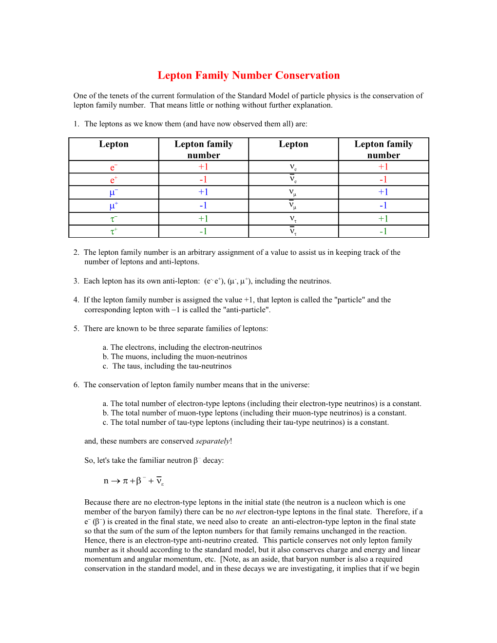 Lepton Family Number Conservation