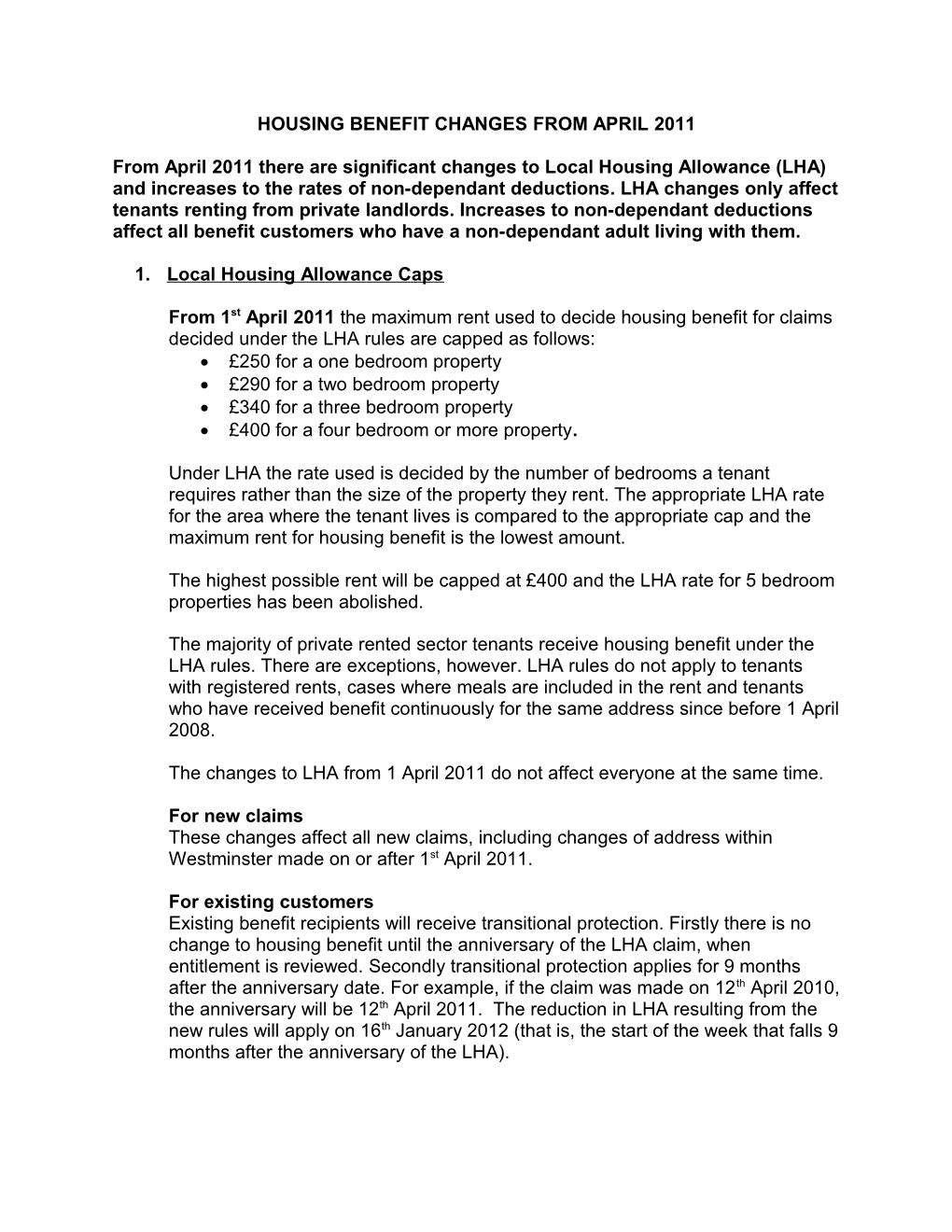 Housing Benefit Changes from April 2011