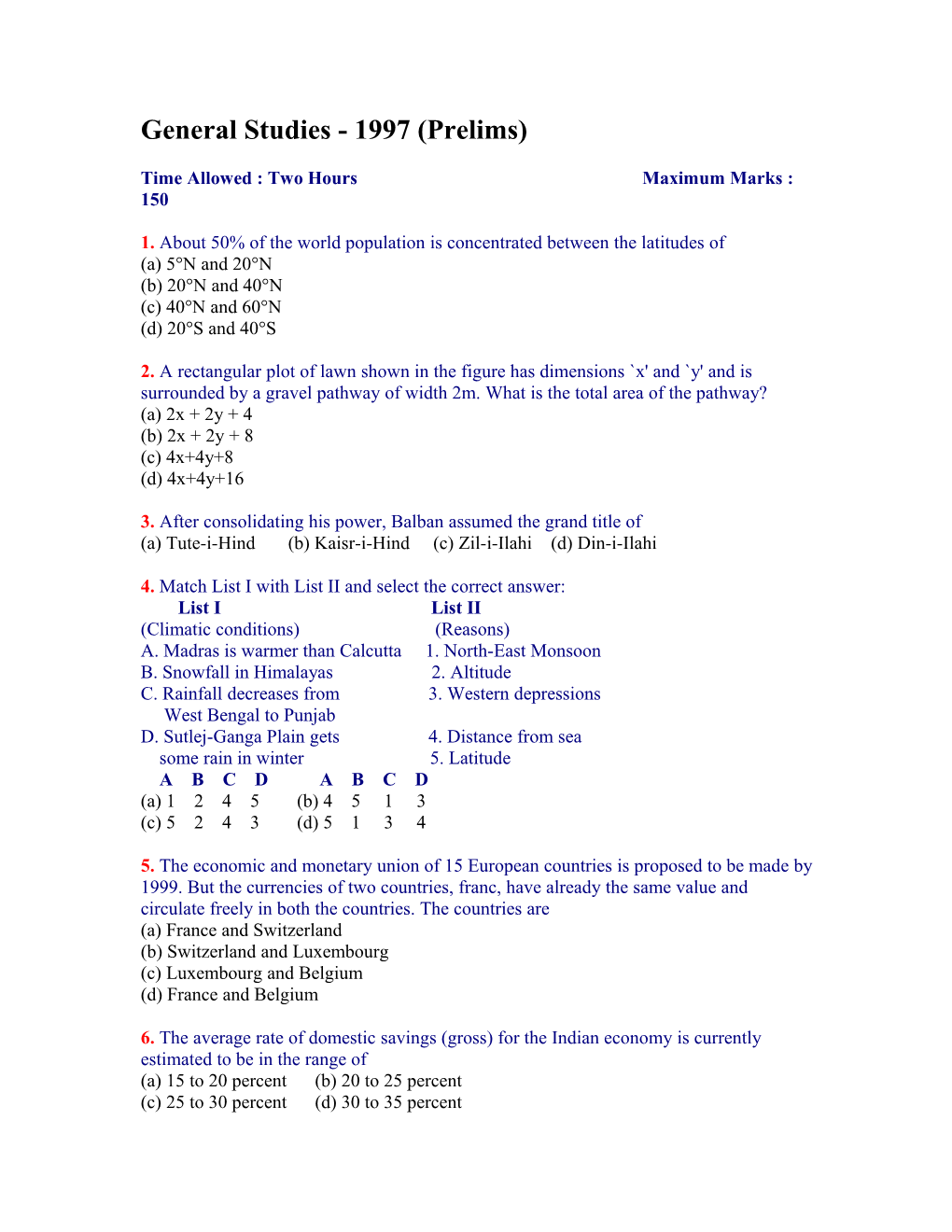 General Studies - 1997 (Prelims)