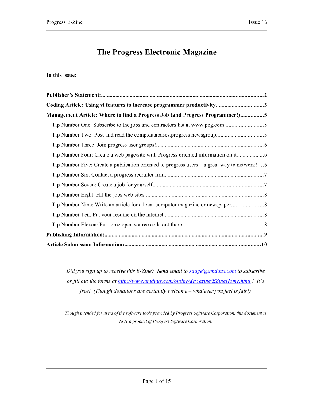 The Progress Electronic Magazine s1