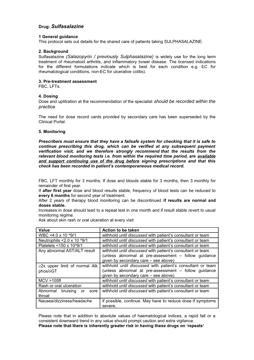 Drug: Sulfasalazine