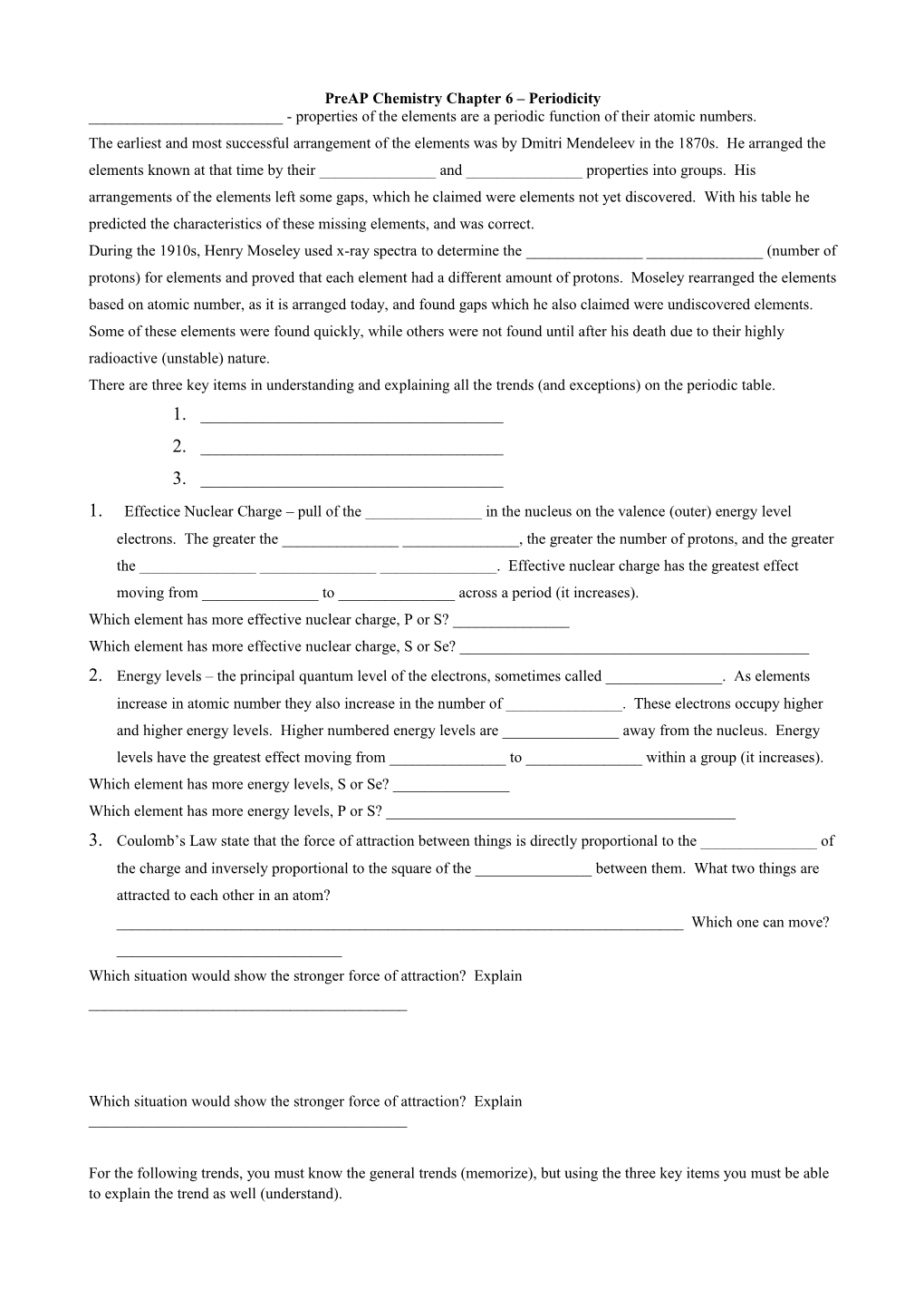 Preap Chemistry Chapter 6 Periodicity