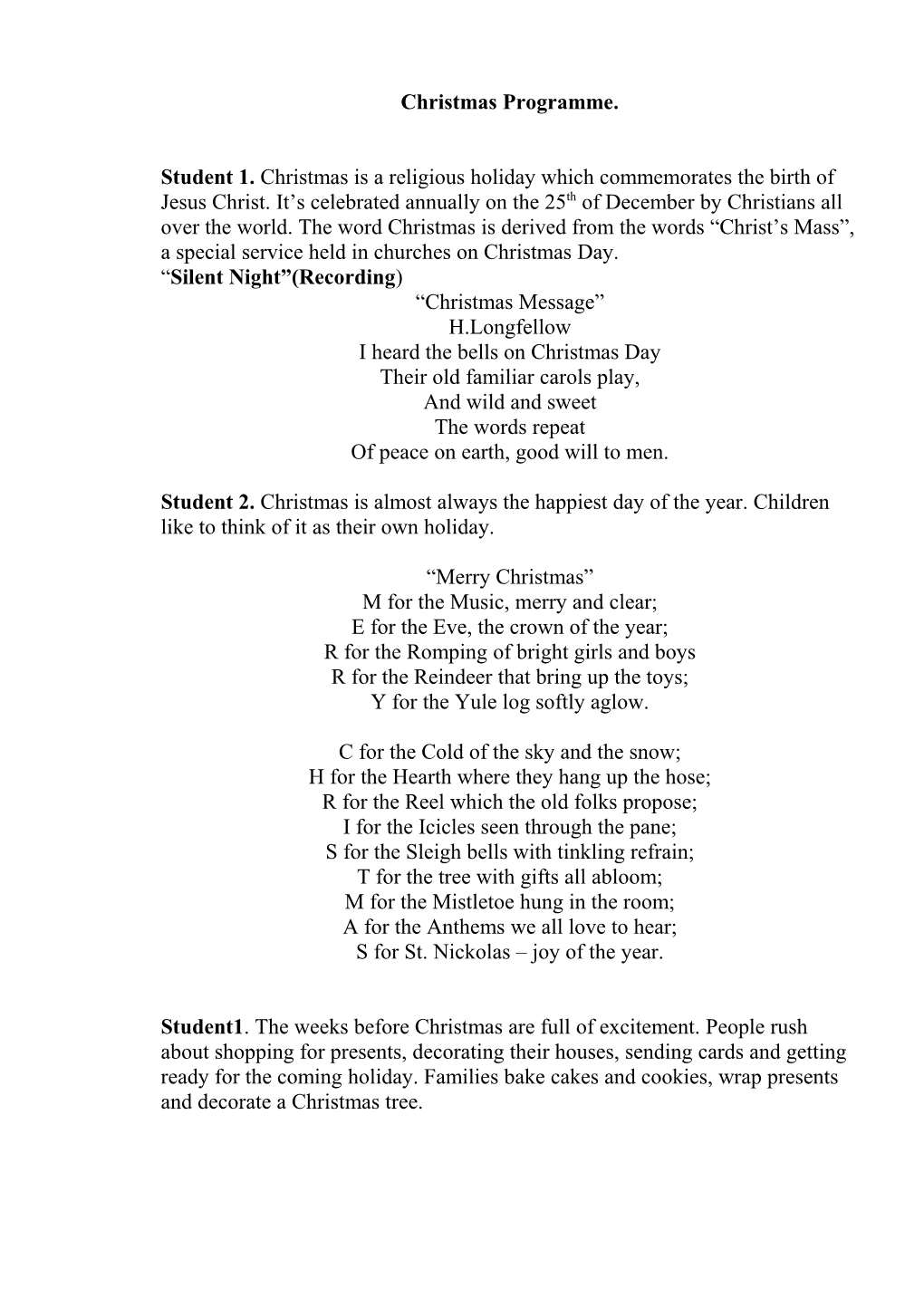 Christmas Programme