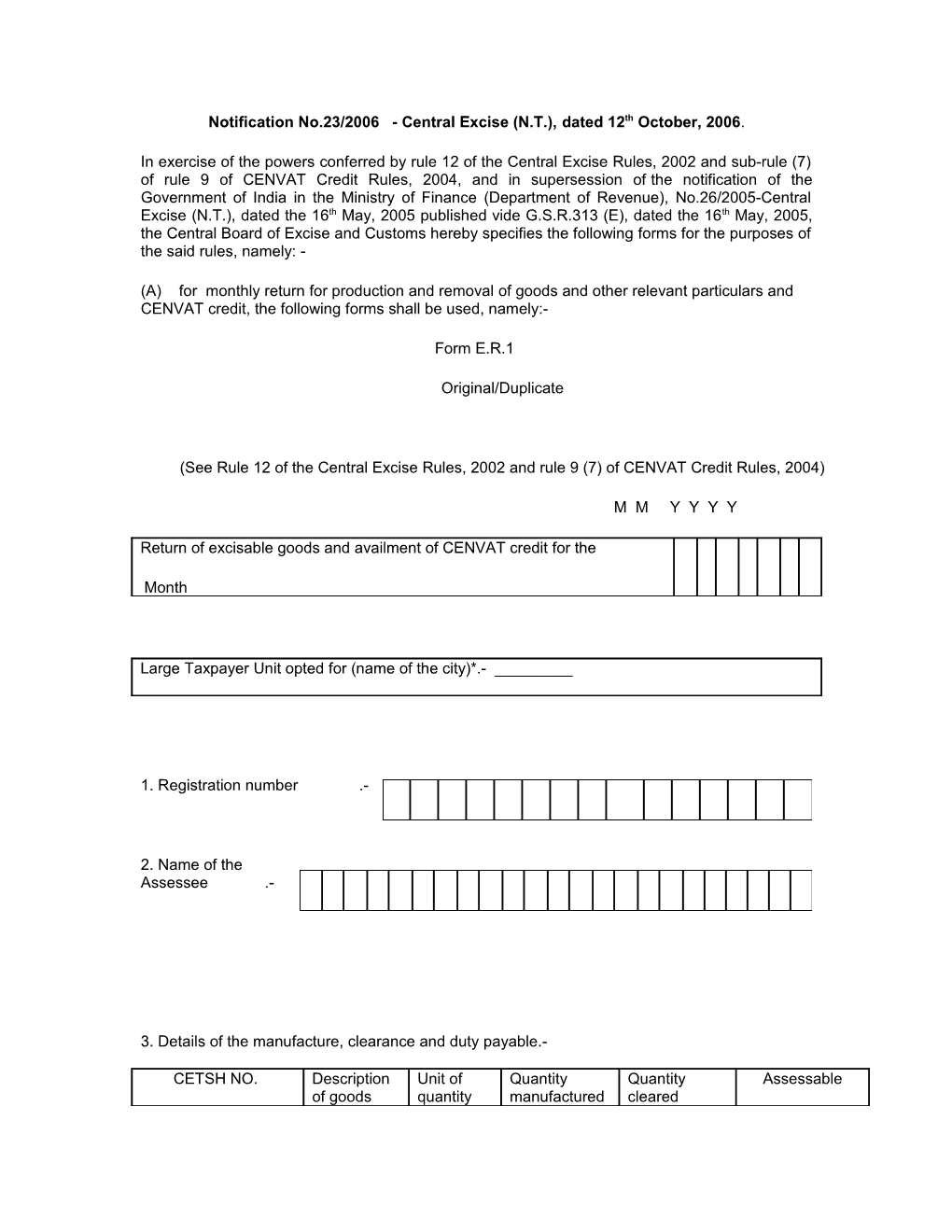 Notification No.23/2006 - Central Excise (N.T.), Dated 12Th October, 2006