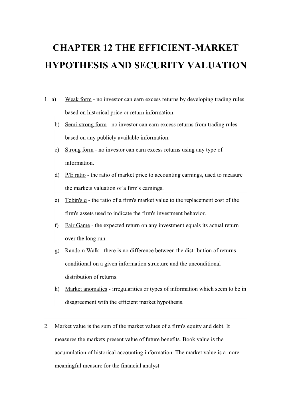 Chapter 12The Efficient-Market Hypothesis and Security Valuation