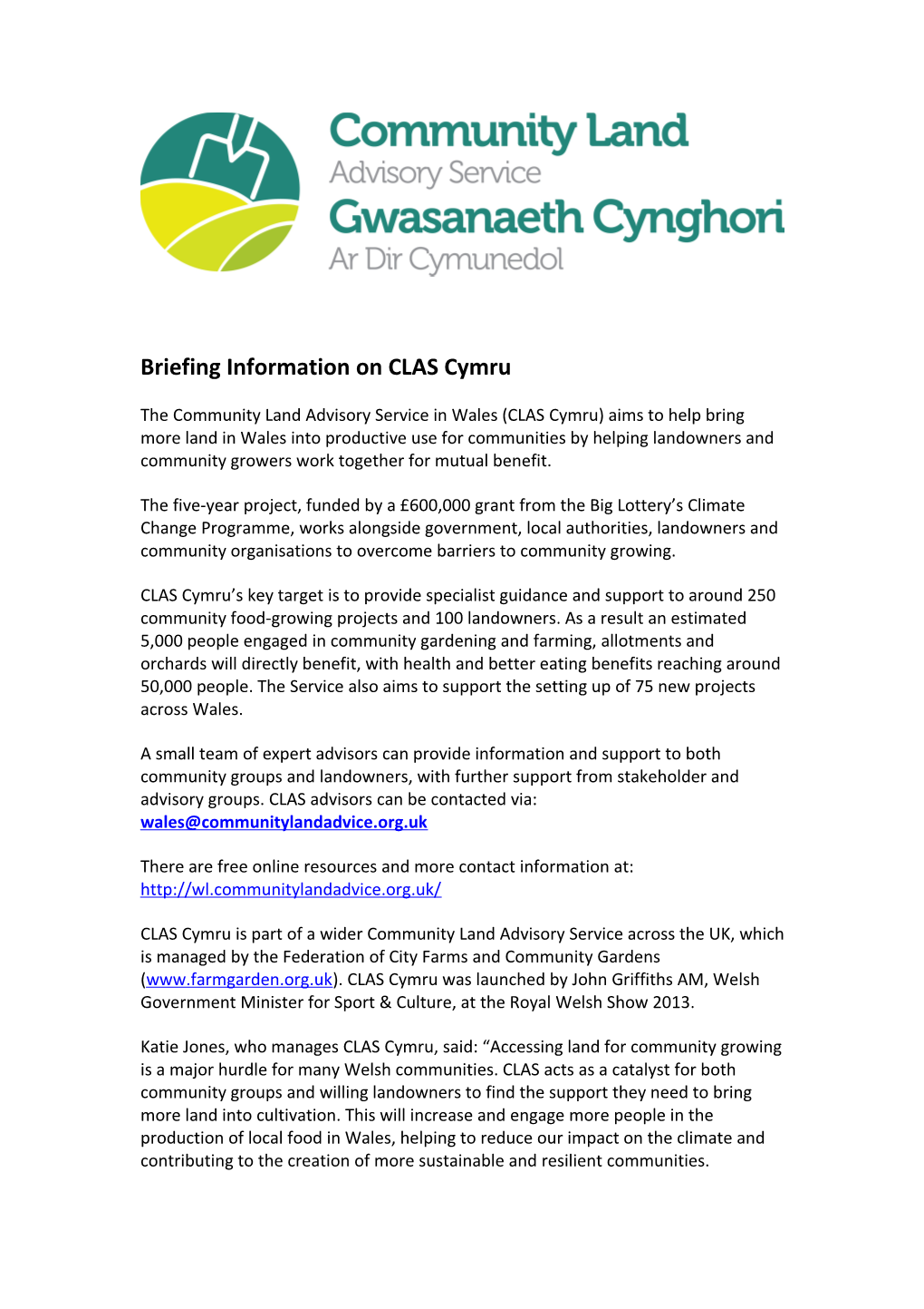 Briefing Information on CLAS Cymru