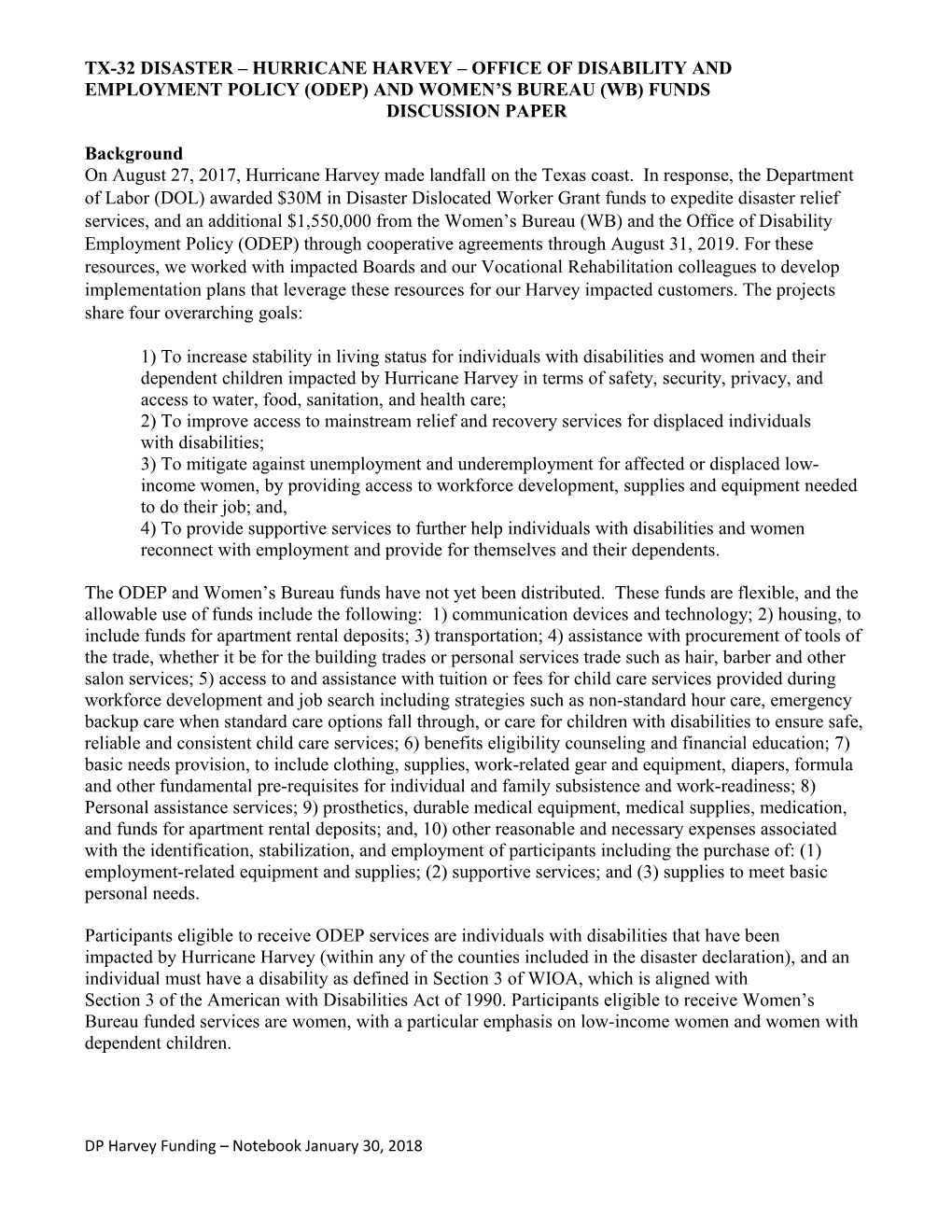 Commission Meeting Materials 013018 9:00 A.M. Hurricane Harvey Strategies