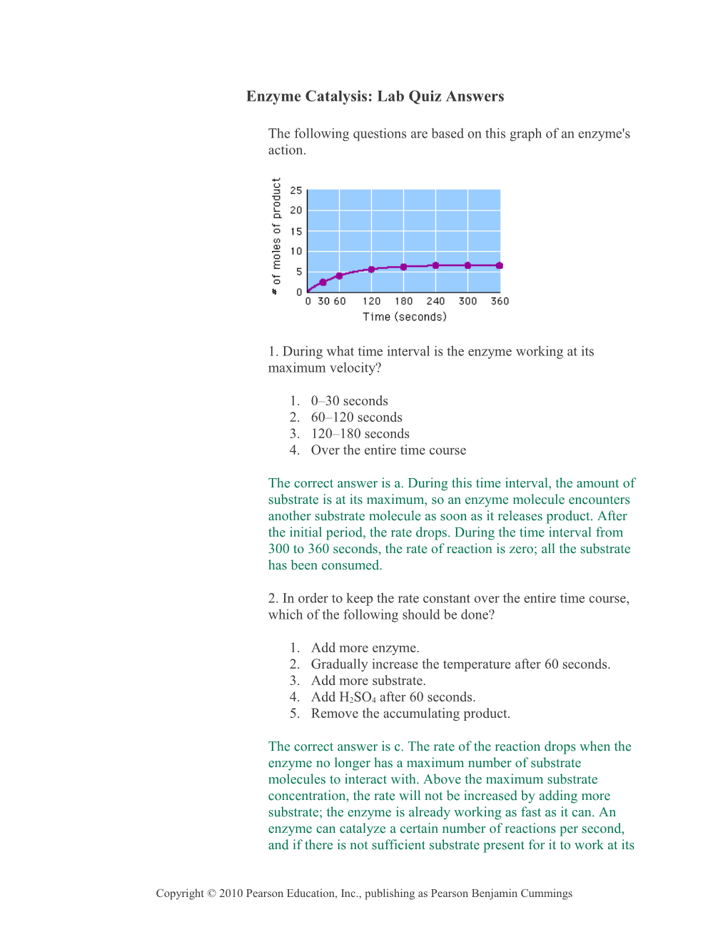 Enzyme Catalysis: Lab Quiz Answers