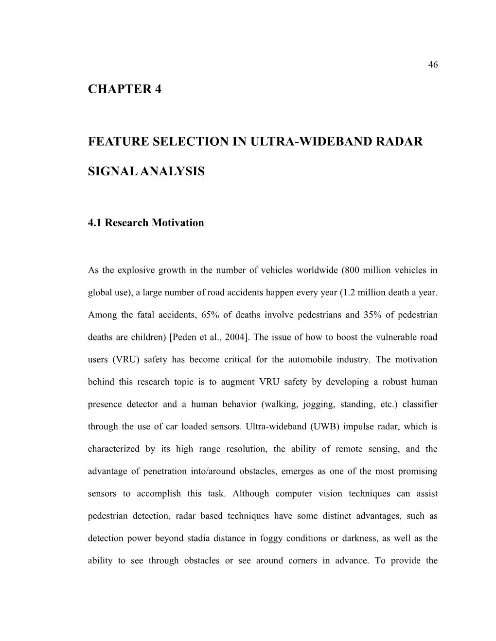 Feature Selection in Ultra-Wideband Radar Signal Analysis