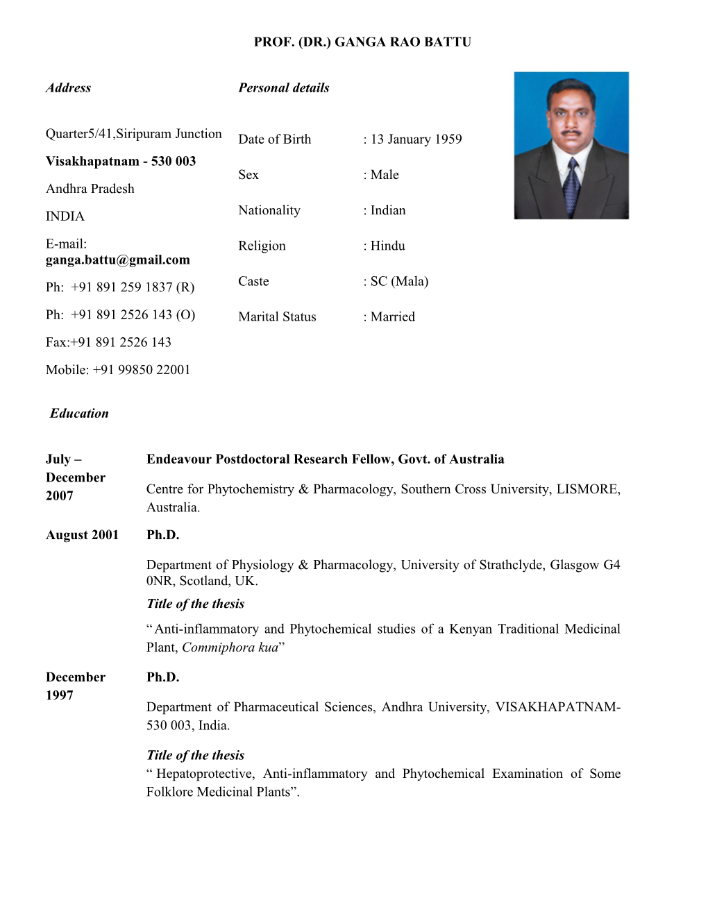 Prof. (Dr.) Ganga Rao Battu