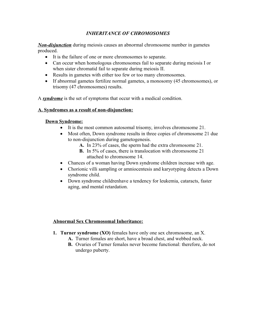 Inheritance of Chromosomes