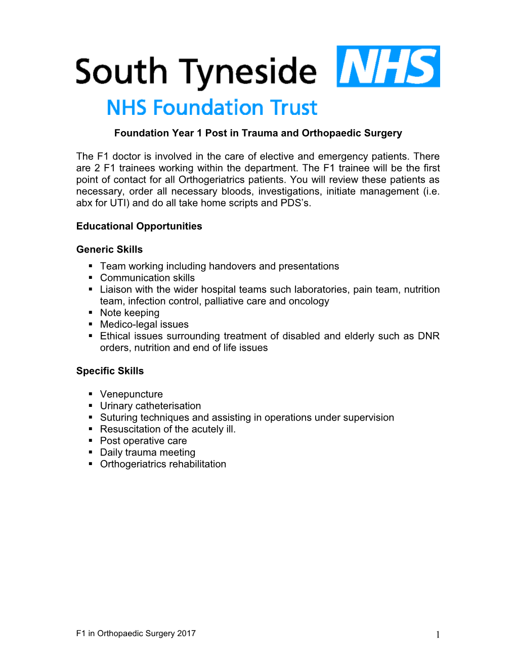Foundation Year 1 Placement in General Surgery