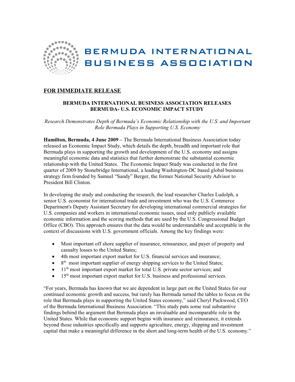 Bermuda International Business Association Releases