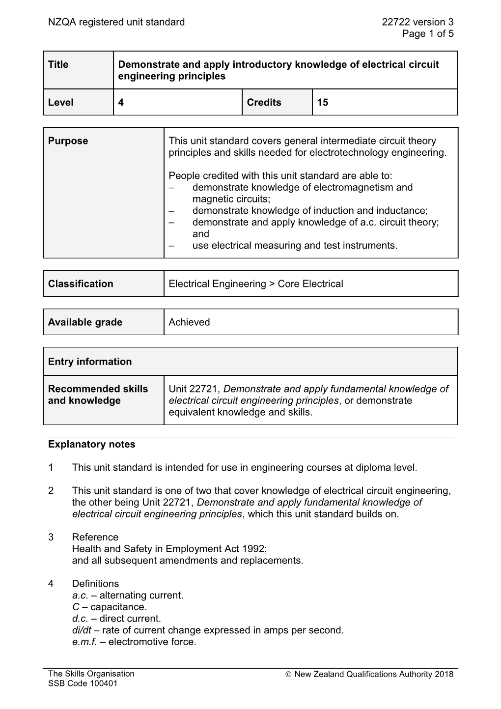 22722 Demonstrate and Apply Introductory Knowledge of Electrical Circuit Engineering Principles