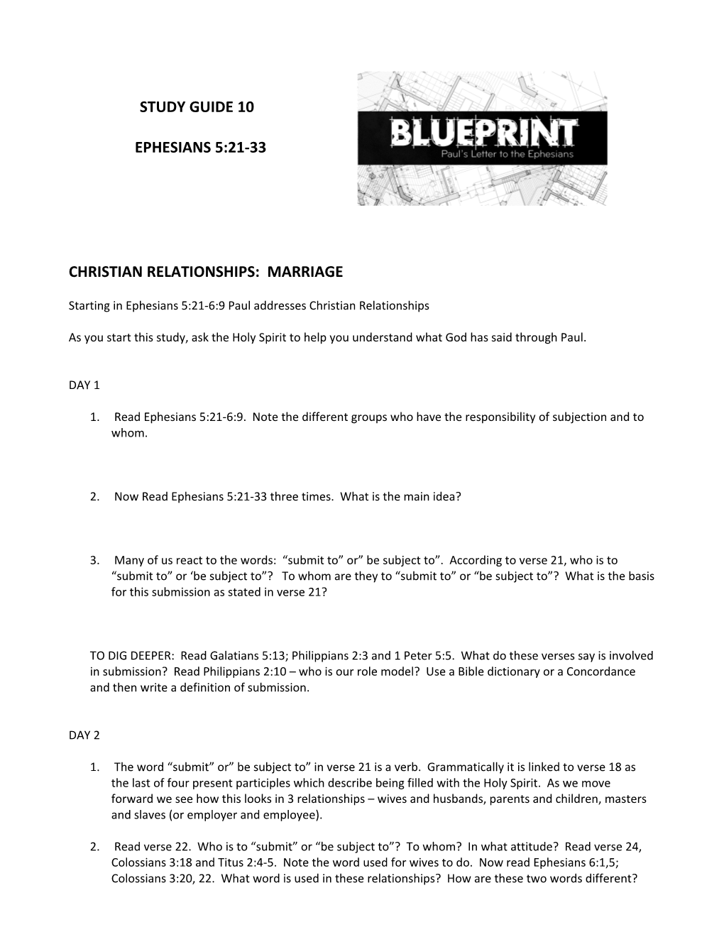 Starting in Ephesians 5:21-6:9 Paul Addresses Christian Relationships