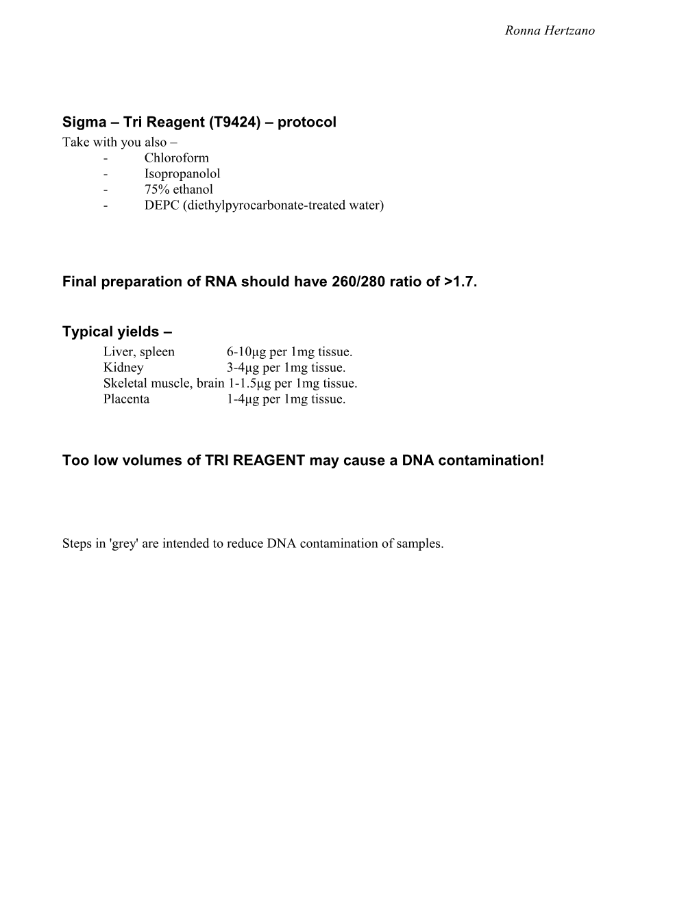 Sigma Tri Reagent (T9424) Protocol