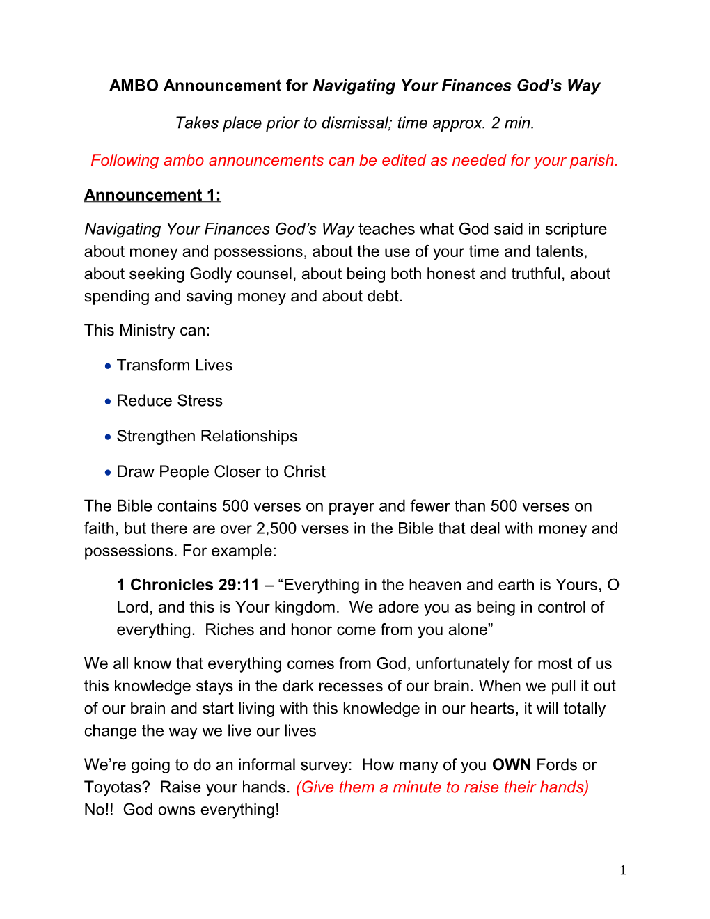 AMBO Announcement for Navigating Your Finances God S Way