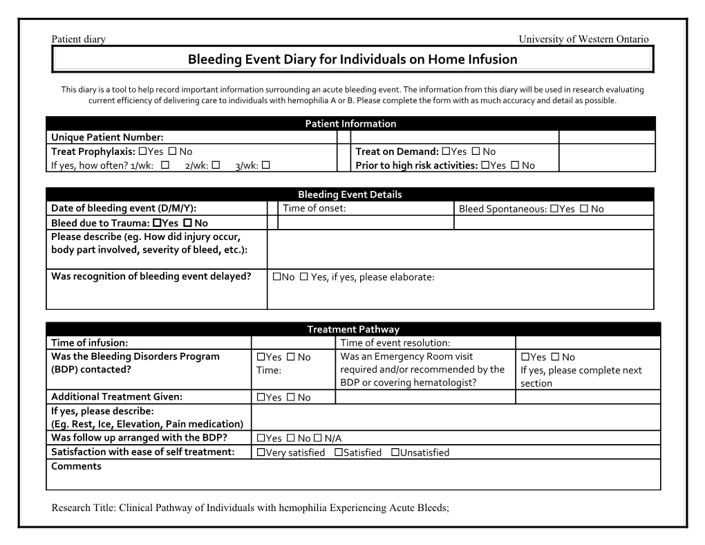 Bleeding Event Patient Diary