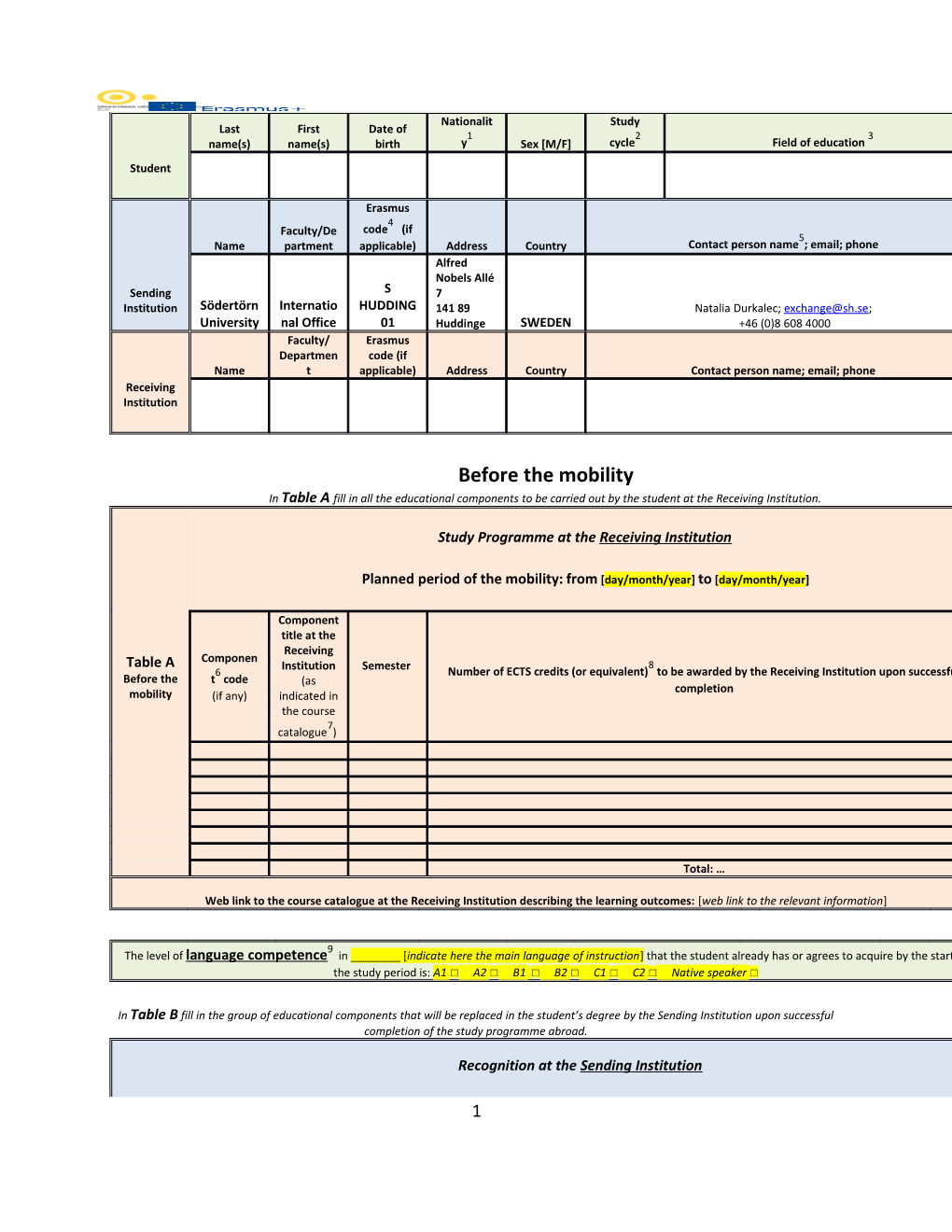 In Table B Fill in the Group of Educational Components That Will Be Replaced in the Student