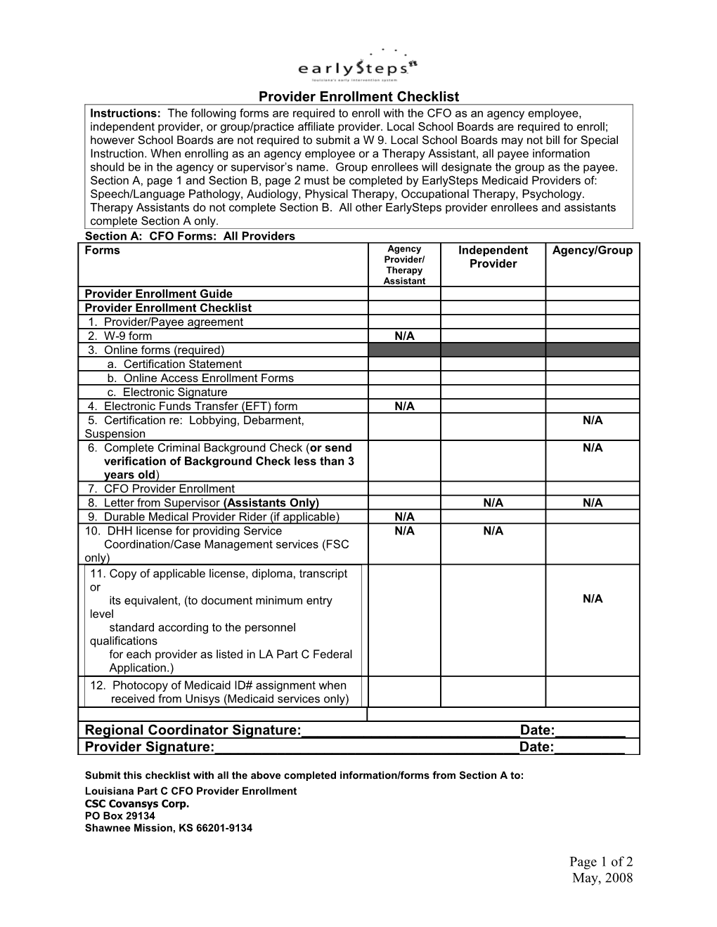 Provider Enrollment Checklist