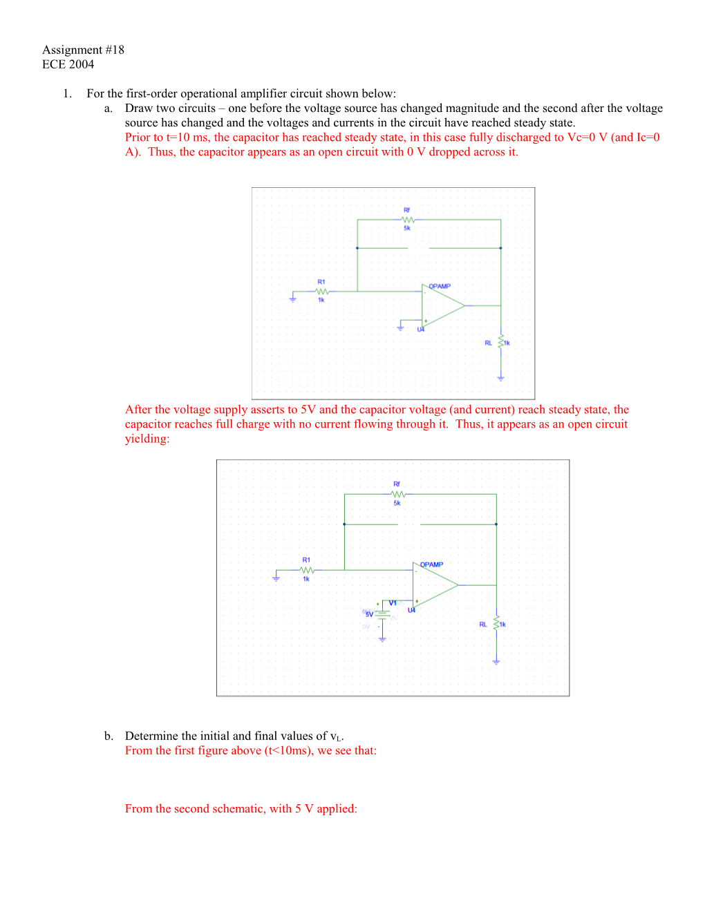 For the First-Order Operational Amplifier Circuit Shown Below