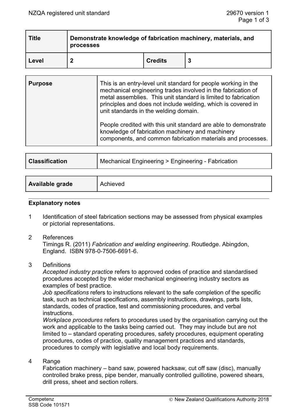 29670 Demonstrate Knowledge of Fabrication Machinery, Materials, and Processes