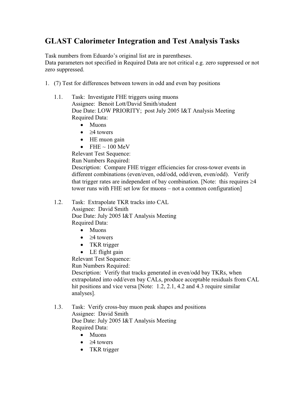 GLAST Calorimeter Integration and Test Analysis Tasks