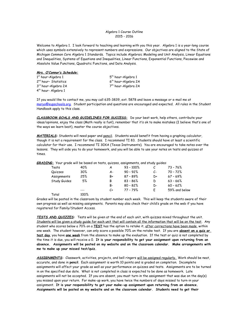 Pre-Algebra Course Outline