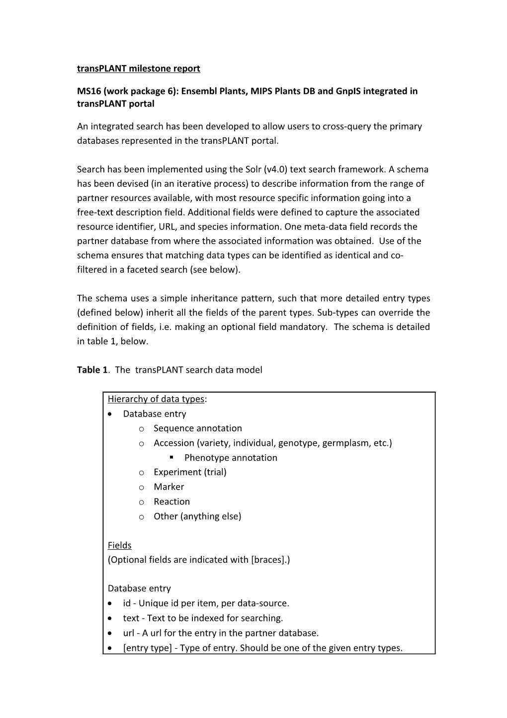 MS16 (Work Package 6): Ensembl Plants, MIPS Plants DB and Gnpis Integrated in Transplant